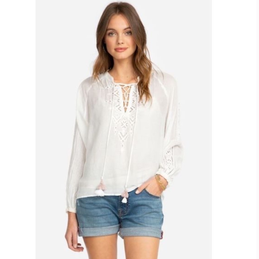 Jade by Johnny Was Ivory White Brigitte Eyelet Peasant Top